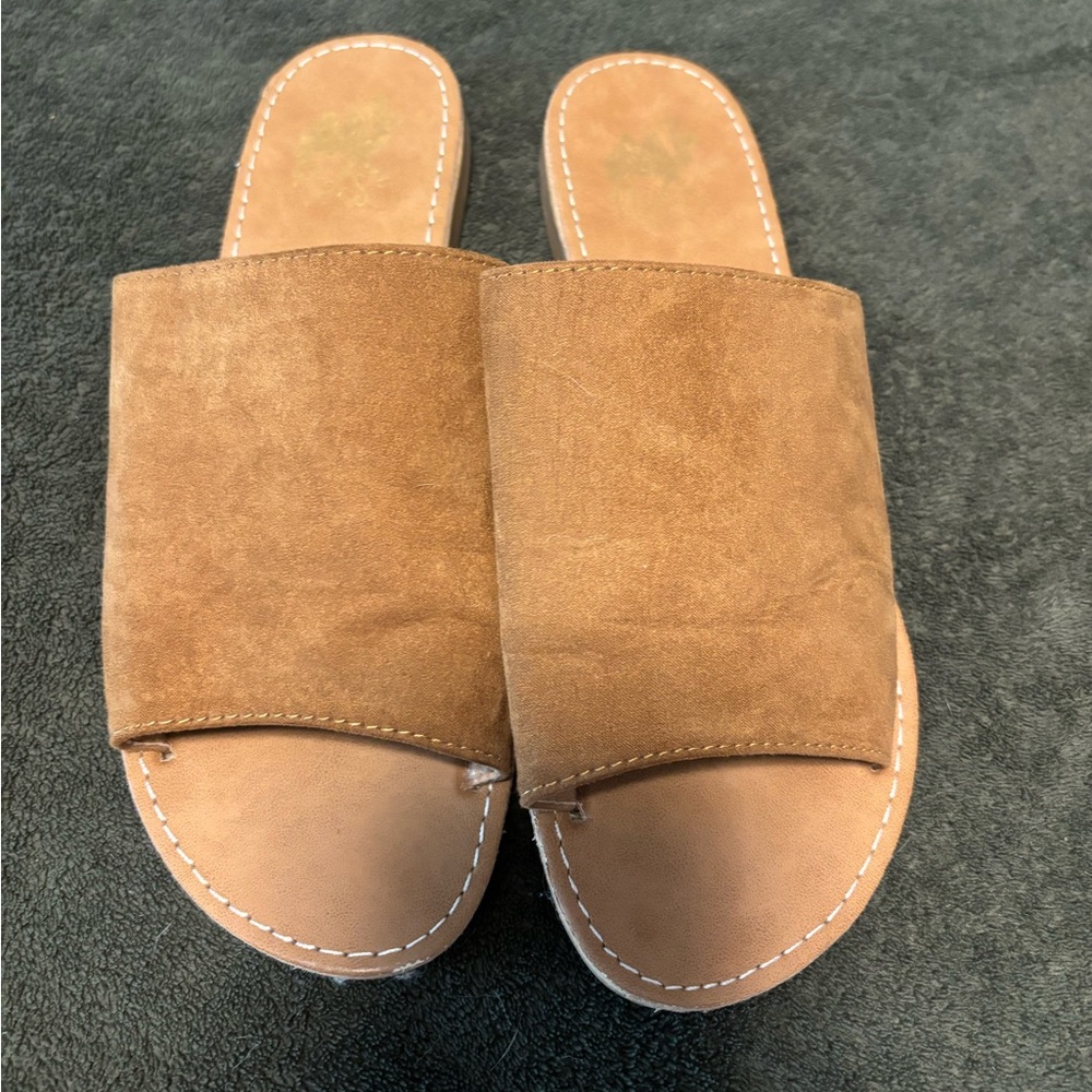 Brown Suede Slide Sandals